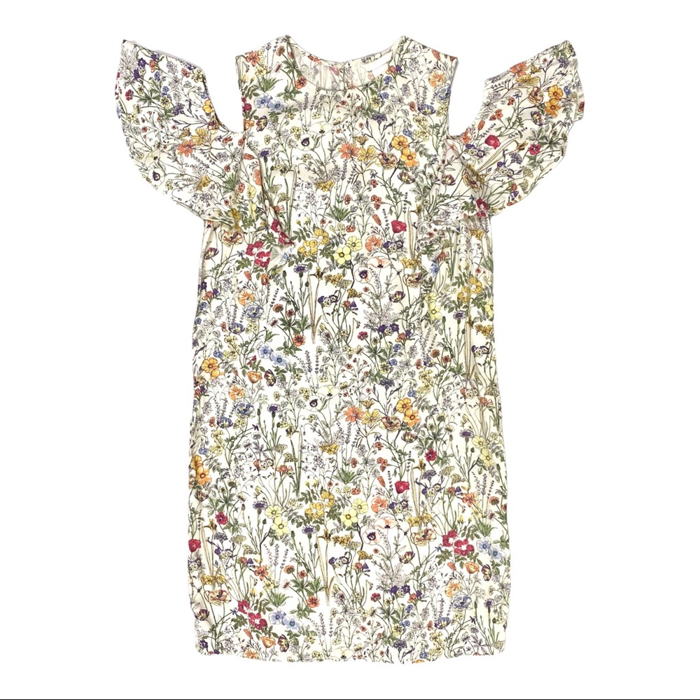 H&M Shift Mini Dress Cold Shoulder Sleeves Summer Floral Pattern Womens Size 2